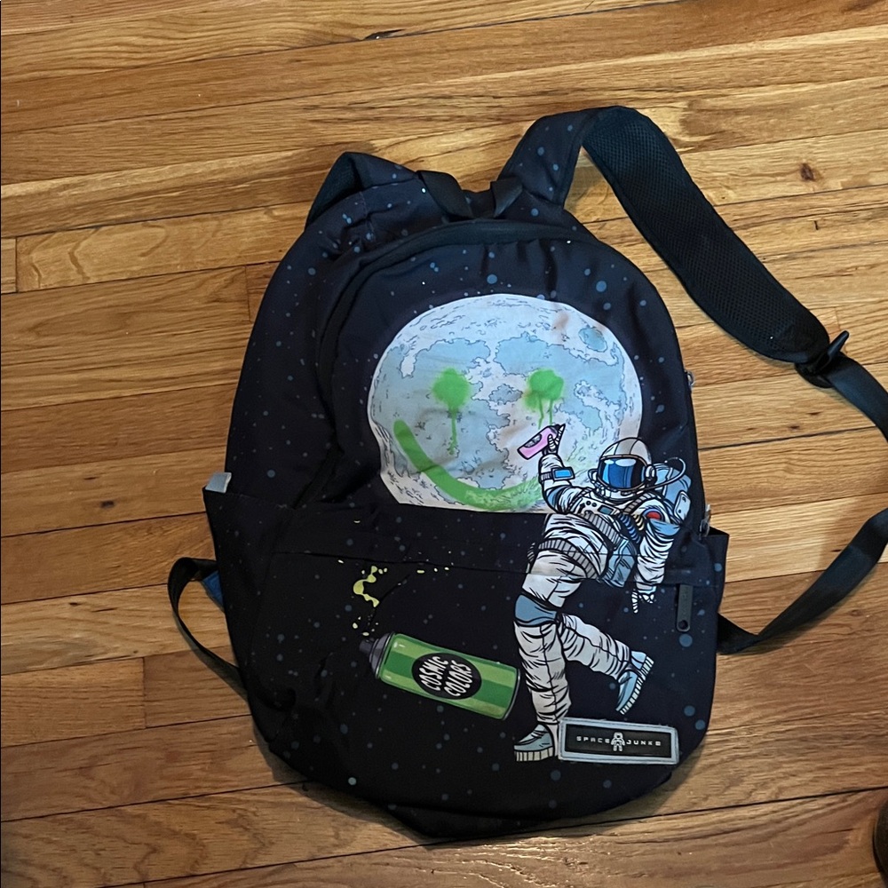 Black/navy Astronaut graffiti Print Backpack
